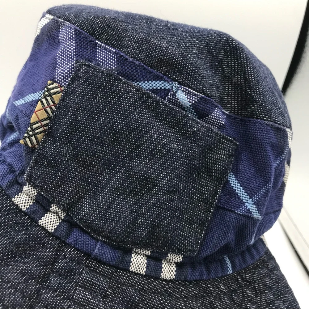 Burberry London Kids Bucket Hat Sz Small Blue Nova Check Denim Chambray Pocket